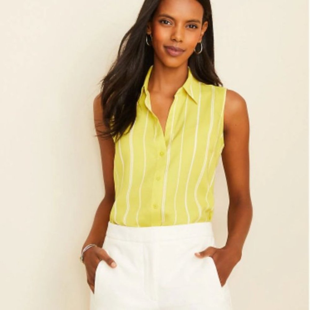 Ann Taylor Yellow Striped Sleeveless Essential Shell